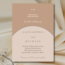 Beige Pink Monogram Minimalistisch Japandi Wedding