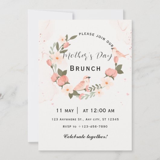 Beige Pink Mother's Day Brunch Einladung (Vorderseite)