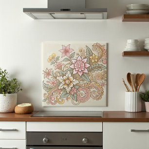 Beige Pink Yellow Boho Indonesische Batik Fliese