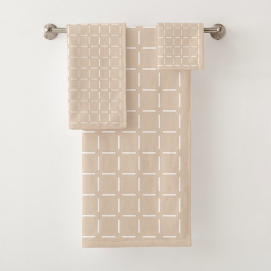 Beige Plaid Pattern Towel Badhandtuch Set (Insitu)