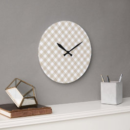 Beige Plaid Pattern Wall clock Große Wanduhr