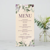 Beige Plum Floral Wedding Menükarte (Stehend Vorderseite)