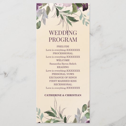 Beige Plum Floral Wedding Program Programm (Vorderseite)