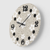 Beige Polka dot retro mit Sternen und Blume Große Wanduhr (Winkel)