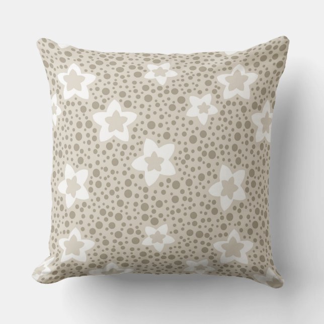 Beige Polka dot retro mit Sternen und Blume Kissen (Vorderseite)