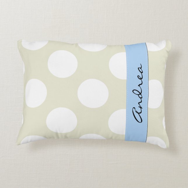 Beige Polka Dots, Polka Dot Pattern, Ihr Name Dekokissen (Rückseite)