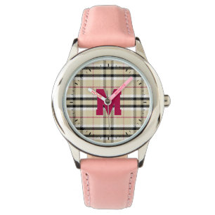 Beige Preppy Kariert Fashion Monogram Personalisie Armbanduhr