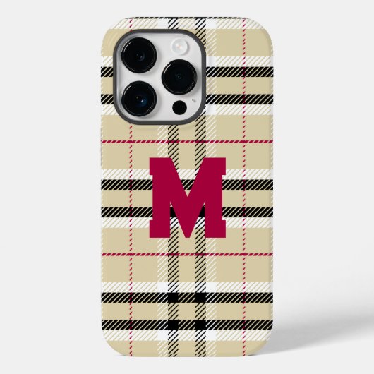 Beige Preppy Kariert Fashion Monogram Personalisie Case-Mate iPhone Hülle (Rückseite)