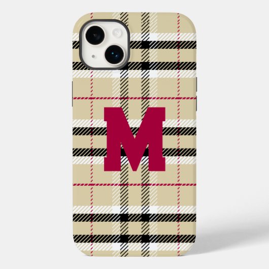 Beige Preppy Kariert Fashion Monogram Personalisie Case-Mate iPhone Hülle (Rückseite)