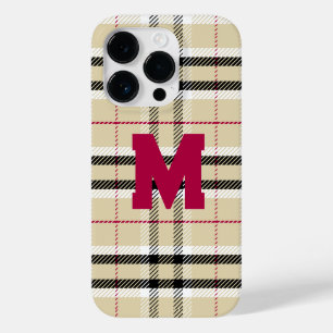 Beige Preppy Kariert Fashion Monogram Personalisie Case-Mate iPhone 14 Pro Hülle