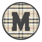 Beige Preppy Kariert Fashion Monogram Personalisie Eishockey Puck (Vorderseite)