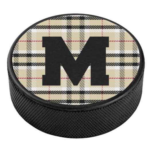 Beige Preppy Kariert Fashion Monogram Personalisie Eishockey Puck (3/4)