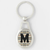 Beige Preppy Kariert Fashion Monogram Personalisie Schlüsselanhänger (Vorderseite)
