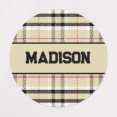 Beige Preppy Plaid Fashion Monogram Personalized Etiketten (Design 2)