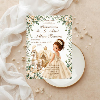 Beige Prinzessin 3. Geburtstagspräsentation Einladung
