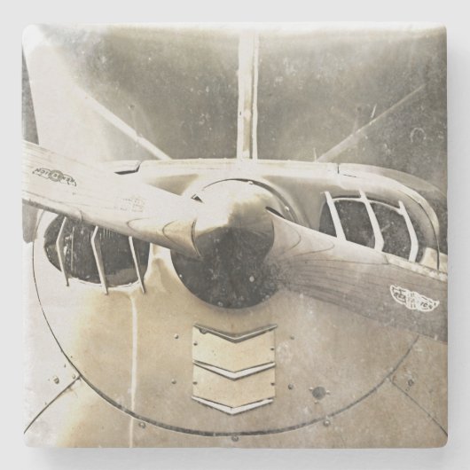 Beige Propellerflugzeuge Steinuntersetzer (Vorderseite)