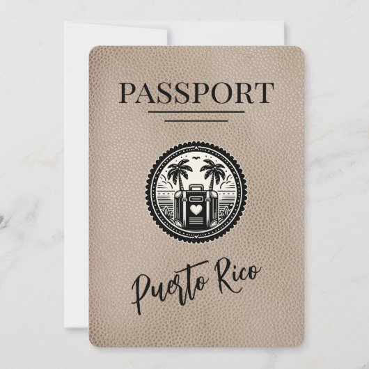 Beige Puerto Rico Passport Save The Date (Vorderseite)