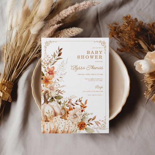 Beige Pumpkin Gender Neutral Baby Dusche Einladung