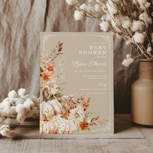 Beige Pumpkin Gender Neutral Baby Dusche Einladung
