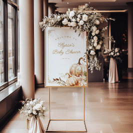 Beige Pumpkin und Blume Babydusche Begrüßungszeich Poster