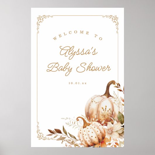 Beige Pumpkin und Blume Babydusche Begrüßungszeich Poster (Vorne)