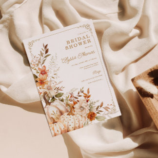 Beige Pumpkin und Blume Brautparty Einladung