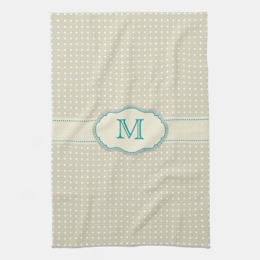 Beige Punkte-Muster-Monogramm Geschirrtuch (Vertikal)