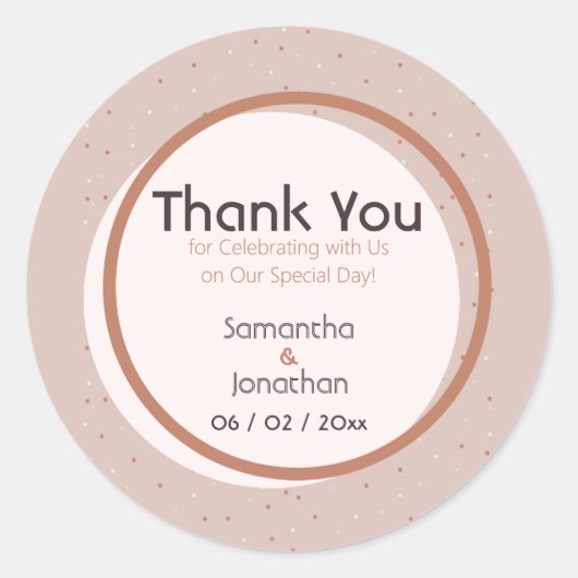Beige Punkte und Kreise Hochzeitsticker Runder Aufkleber (Vorderseite)