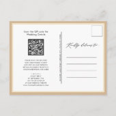 Beige QR-Code in einer modernen Skripthochzeit Einladungspostkarte (Rückseite)