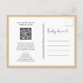 Beige QR-Code in einer modernen Skripthochzeit Einladungspostkarte (Rückseite)