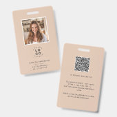 Beige QR-Code Modernes minimales Foto abstrakt Ausweis (Vorder- & Rückseite)