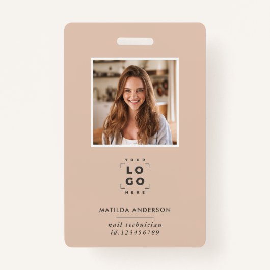 Beige QR-Code Modernes minimales Foto abstrakt Ausweis (Vorderseite)