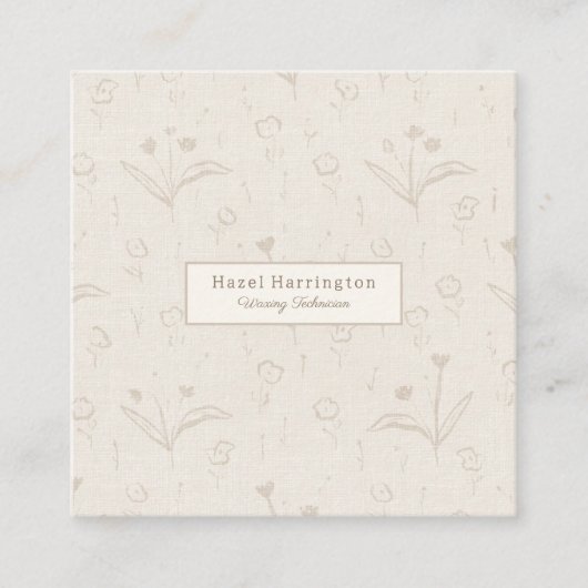 Beige QR Code Neutrale Visitenkarte Minimalistisch (Vorderseite)