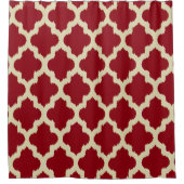 Beige Quatrefolie Ikat Muster Burgundy Hintergrund Duschvorhang (Vorderseite)