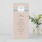 Beige queres religiöses Feier-Menü des Baby-Blau-| Menükarte (Stehend Vorderseite)