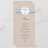 Beige queres religiöses Feier-Menü des Baby-Blau-| Menükarte (Vorne/Hinten)