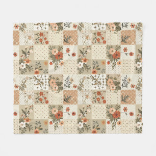 Beige Quilt-Patchwork-Gingham-Cottagecore-Blumenmu Fleecedecke