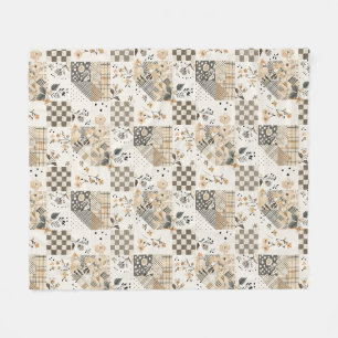 Beige Quilt-Patchwork-Gingham-Cottagecore-Blumenmu Fleecedecke