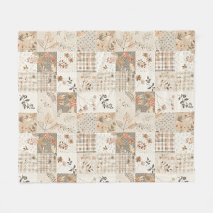 Beige Quilt-Patchwork-Gingham-Cottagecore-Blumenmu Fleecedecke