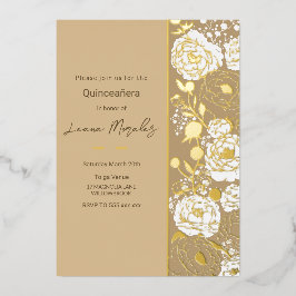 Beige Quinceañera Foil Einladung