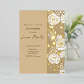 Beige Quinceañera Foil Einladung (Stehend vorne)
