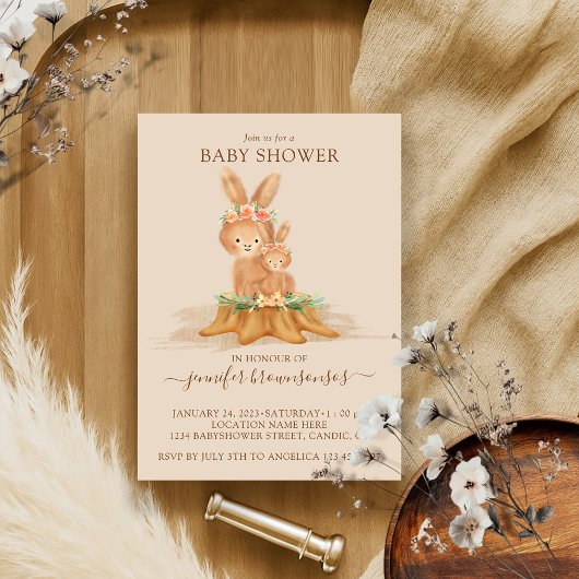 Beige Rabbit Mommy Bunny Baby Einladung