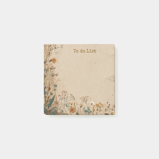 Beige-Rand Rustikale Boho-Wildblume Post-it Klebezettel (Vorderseite)