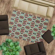 Beige Red Brown Aqua Blue Green Black Tribal Art