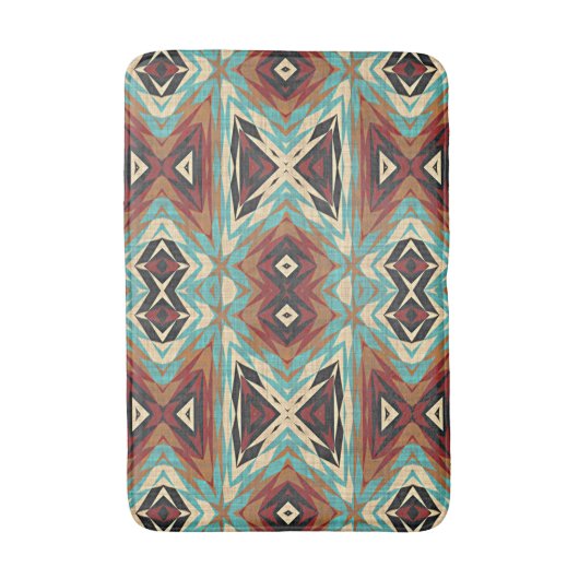 Beige Red Brown Aqua Blue Green Black Tribal Art Badematte (Vorderseite Vertikal)