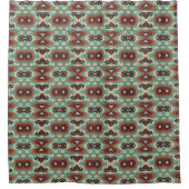 Beige Red Brown Aqua Blue Green Black Tribal Art Duschvorhang (Vorderseite)