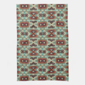Beige Red Brown Aqua Blue Green Black Tribal Art Handtuch (Vertikal)