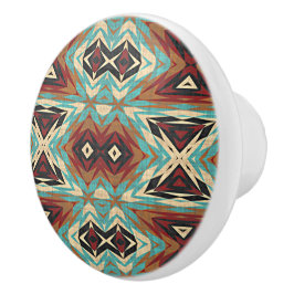 Beige Red Brown Aqua Blue Green Black Tribal Art Keramikknauf