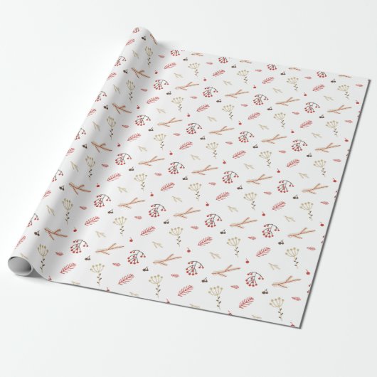 Beige Red Holly Berry Holiday Geschenkpapier (Ungerollt)