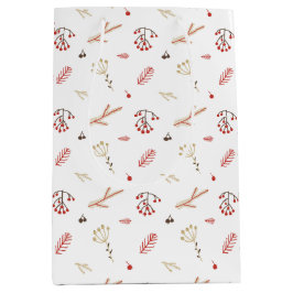 Beige Red Holly Berry Holiday Medium Geschenktasch Mittlere Geschenktüte